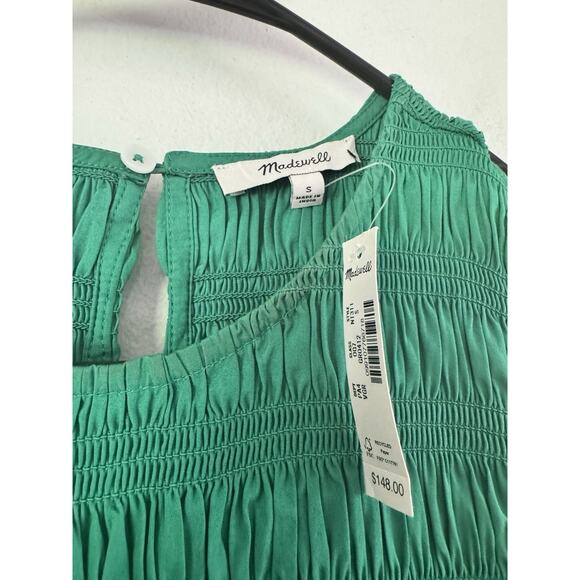 NWt Madewell Melody Bubble Hem Smocked Midi Dress Verdant Green Size Small - Picture 11 of 12